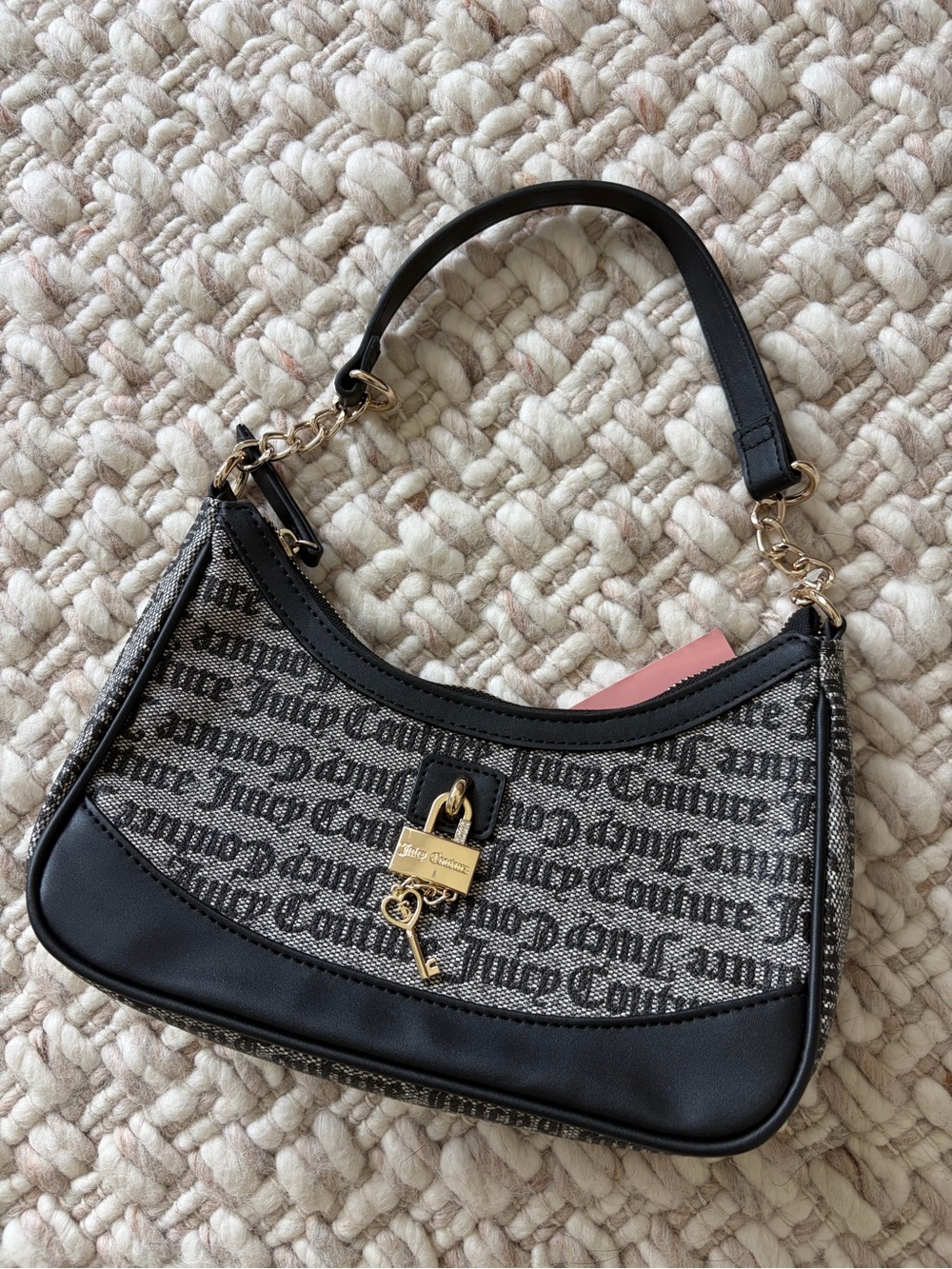Juicy Couture Black Logo Shoulder Bag with Gold Padlock